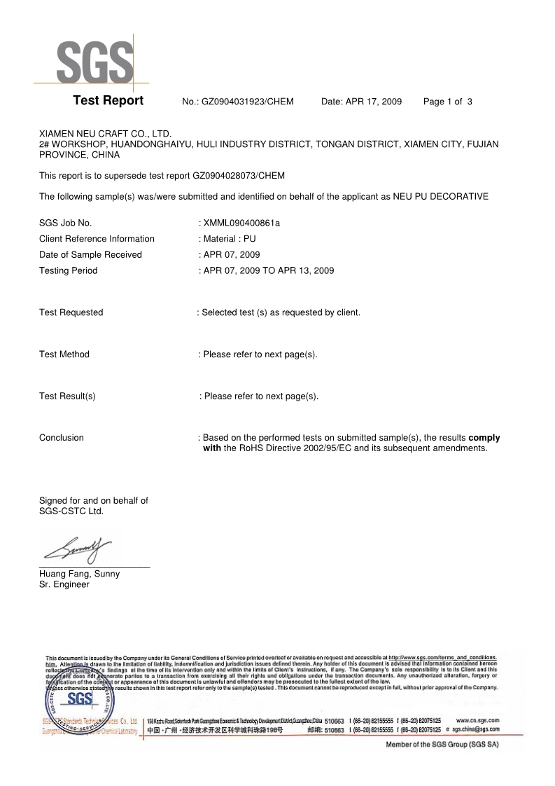 SGS ROHS Test Report